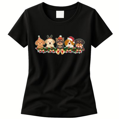 Cute Christmas Dogs Puppies Holly Garland  Women's T-Shirt