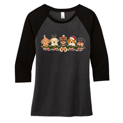 Cute Christmas Dogs Puppies Holly Garland  Women's Tri-Blend 3/4-Sleeve Raglan Shirt