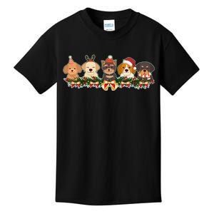 Cute Christmas Dogs Puppies Holly Garland  Kids T-Shirt