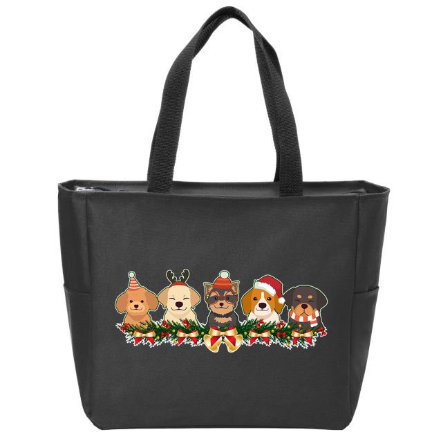 Cute Christmas Dogs Puppies Holly Garland  Zip Tote Bag