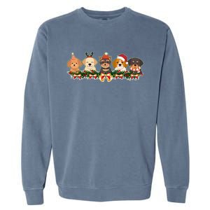 Cute Christmas Dogs Puppies Holly Garland  Garment-Dyed Sweatshirt