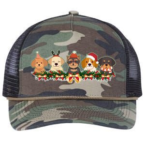 Cute Christmas Dogs Puppies Holly Garland  Retro Rope Trucker Hat Cap