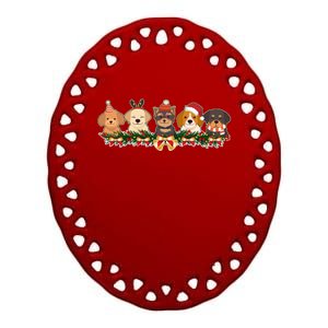 Cute Christmas Dogs Puppies Holly Garland  Ceramic Oval Ornament