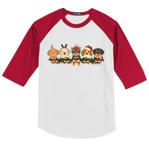 Cute Christmas Dogs Puppies Holly Garland  Kids Colorblock Raglan Jersey