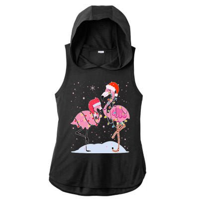 Cute Christmas Festive Flamingos Ladies PosiCharge Tri-Blend Wicking Draft Hoodie Tank