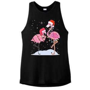 Cute Christmas Festive Flamingos Ladies PosiCharge Tri-Blend Wicking Tank