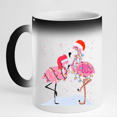 Cute Christmas Festive Flamingos 11oz Black Color Changing Mug