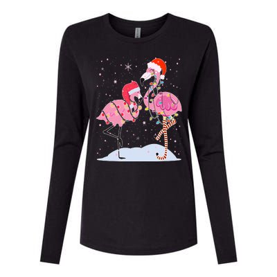 Cute Christmas Festive Flamingos Womens Cotton Relaxed Long Sleeve T-Shirt