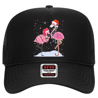 Cute Christmas Festive Flamingos High Crown Mesh Back Trucker Hat