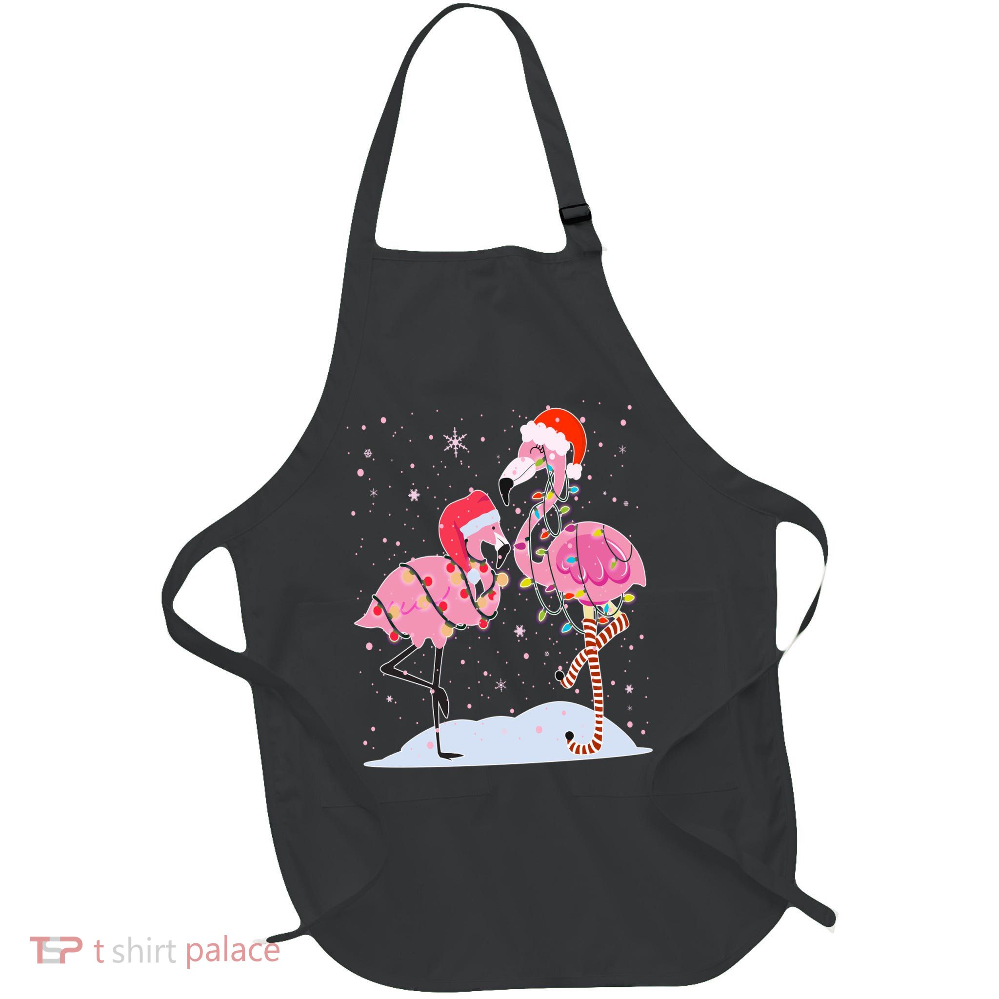 Cute Christmas Festive Flamingos Full-Length Apron With Pockets