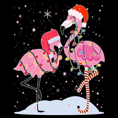 Cute Christmas Festive Flamingos T-Shirt