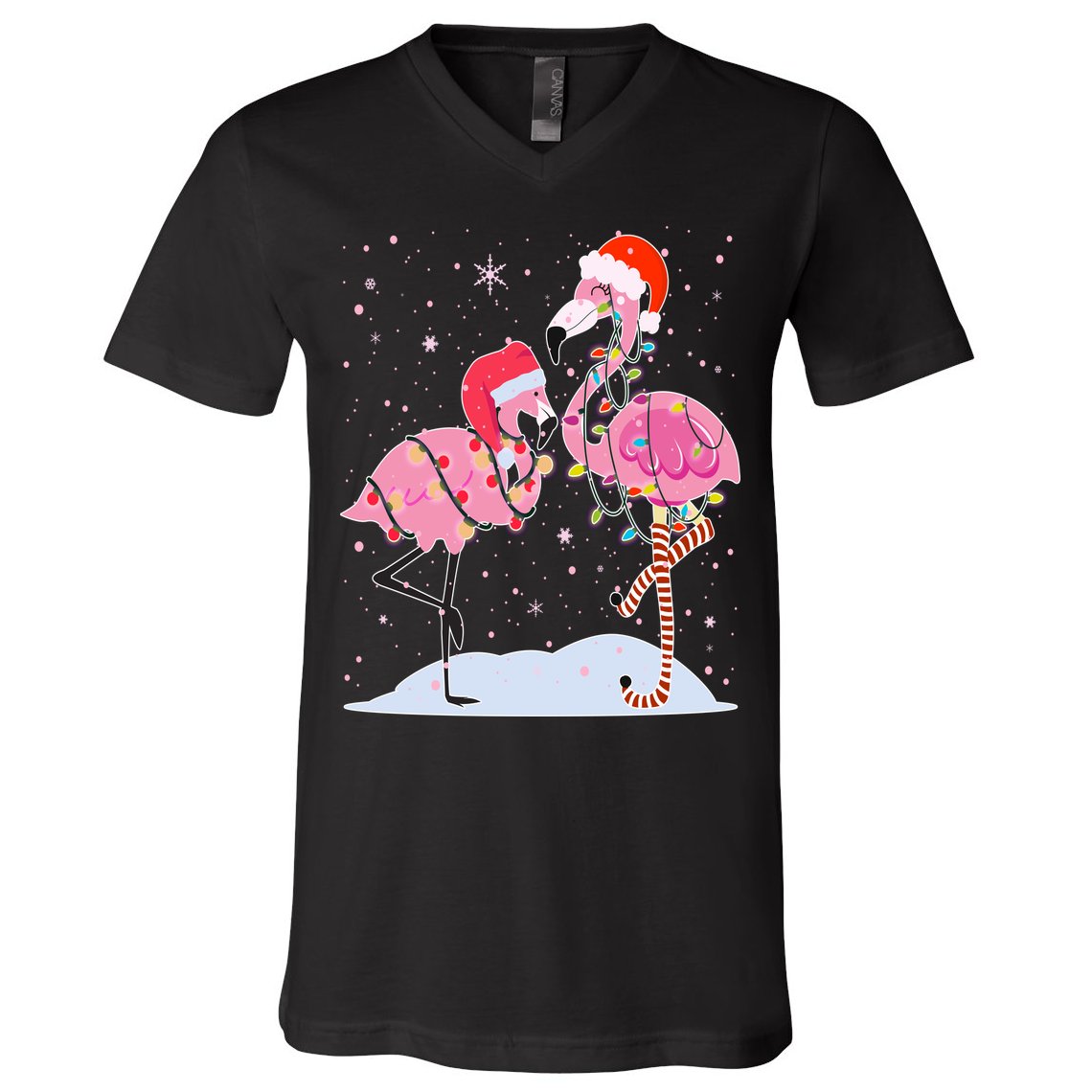 Cute Christmas Festive Flamingos V-Neck T-Shirt