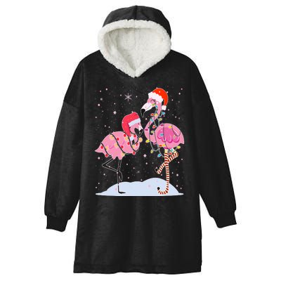 Cute Christmas Festive Flamingos Hooded Wearable Blanket