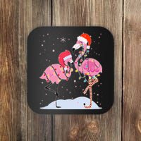 Cute Christmas Festive Flamingos Coaster