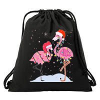 Cute Christmas Festive Flamingos Drawstring Bag