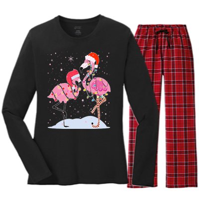 Cute Christmas Festive Flamingos Women's Long Sleeve Flannel Pajama Set 