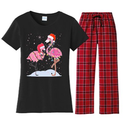 Cute Christmas Festive Flamingos Women's Flannel Pajama Set