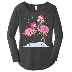 Cute Christmas Festive Flamingos Women's Perfect Tri Tunic Long Sleeve Shirt