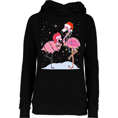 Cute Christmas Festive Flamingos Womens Funnel Neck Pullover Hood