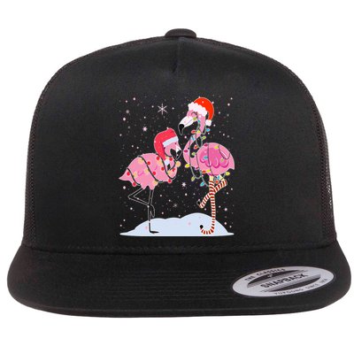 Cute Christmas Festive Flamingos Flat Bill Trucker Hat