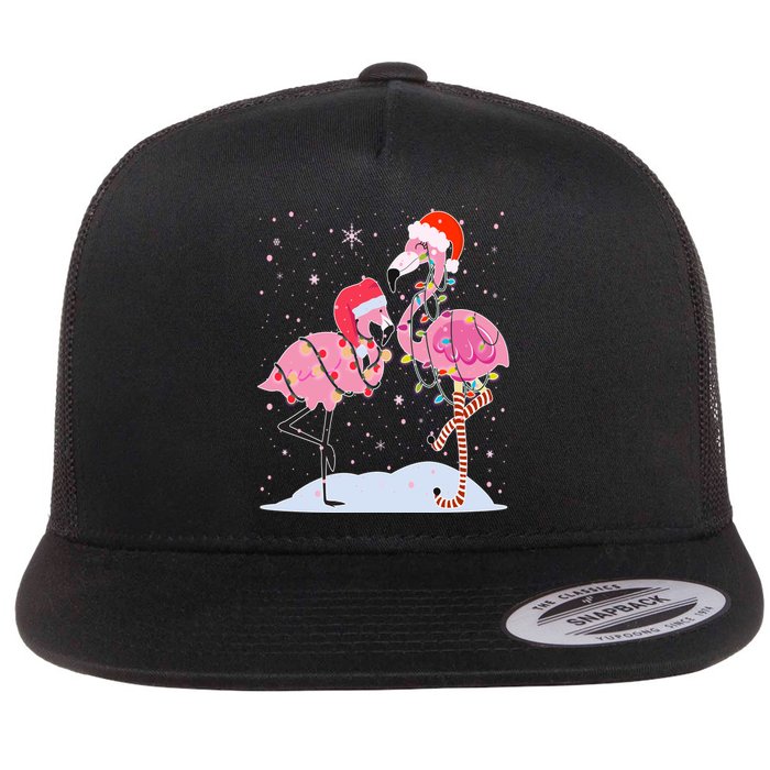 Cute Christmas Festive Flamingos Flat Bill Trucker Hat