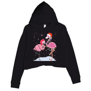 Cute Christmas Festive Flamingos Crop Fleece Hoodie