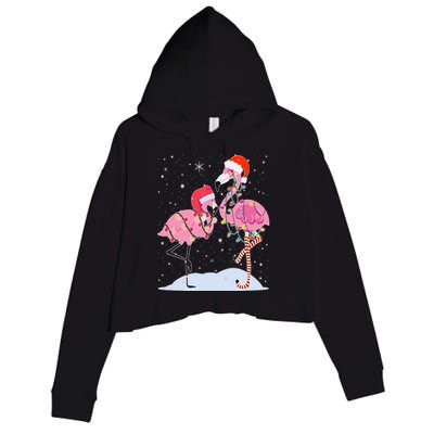 Cute Christmas Festive Flamingos Crop Fleece Hoodie