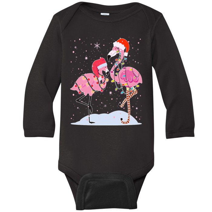 Cute Christmas Festive Flamingos Baby Long Sleeve Bodysuit