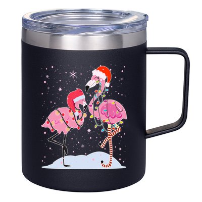 Cute Christmas Festive Flamingos 12oz Stainless Steel Coffee Mug