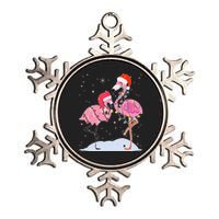 Cute Christmas Festive Flamingos Metallic Star Ornament