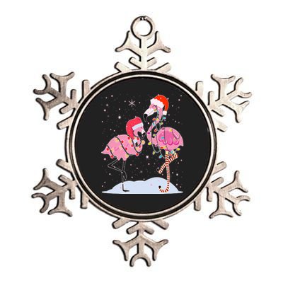 Cute Christmas Festive Flamingos Metallic Star Ornament