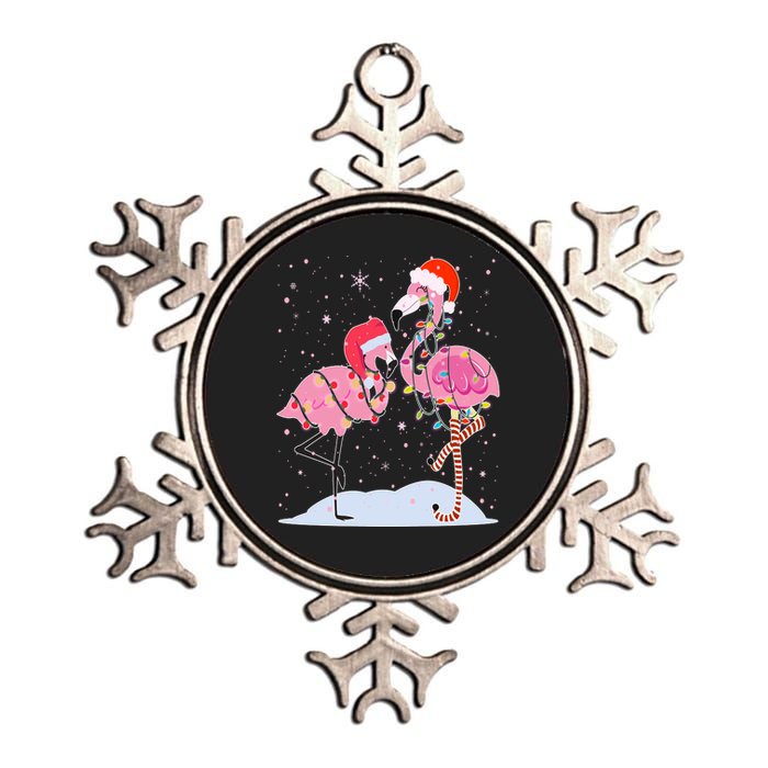 Cute Christmas Festive Flamingos Metallic Star Ornament