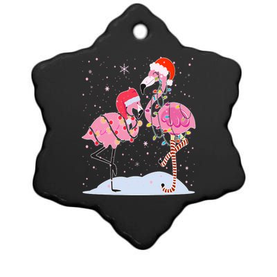 Cute Christmas Festive Flamingos Ceramic Star Ornament