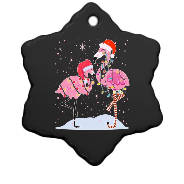 Cute Christmas Festive Flamingos Ceramic Star Ornament