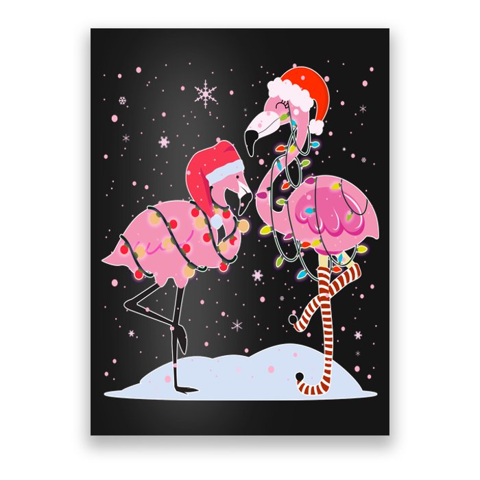 Cute Christmas Festive Flamingos Poster