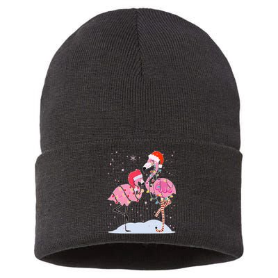 Cute Christmas Festive Flamingos Sustainable Knit Beanie