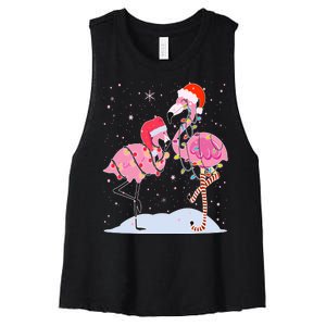 Cute Christmas Festive Flamingos Women's Racerback Cropped Tank