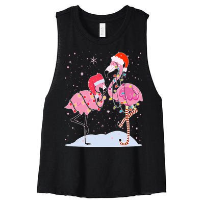 Cute Christmas Festive Flamingos Women's Racerback Cropped Tank