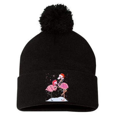 Cute Christmas Festive Flamingos Pom Pom 12in Knit Beanie