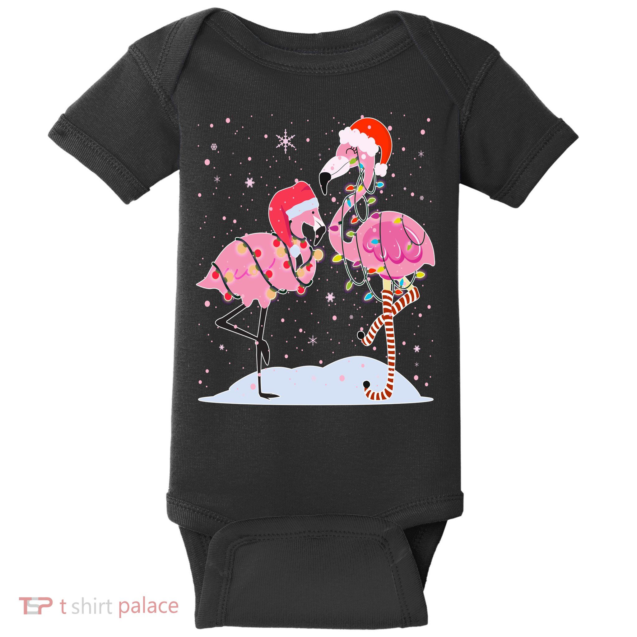 Cute Christmas Festive Flamingos Baby Bodysuit