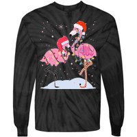 Cute Christmas Festive Flamingos Tie-Dye Long Sleeve Shirt