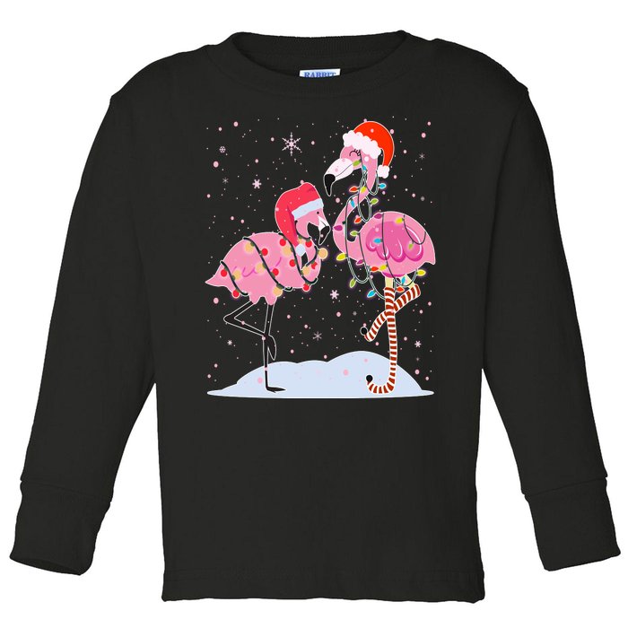 Cute Christmas Festive Flamingos Toddler Long Sleeve Shirt