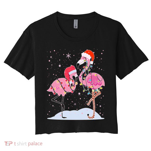 Cute Christmas Festive Flamingos Crop Top