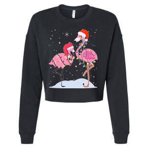 Cute Christmas Festive Flamingos Cropped Pullover Crew