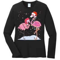 Cute Christmas Festive Flamingos Ladies Long Sleeve Shirt