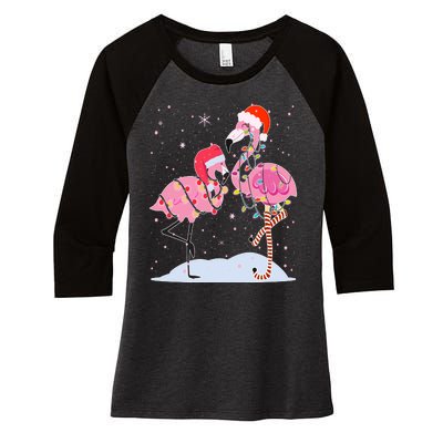 Cute Christmas Festive Flamingos Women's Tri-Blend 3/4-Sleeve Raglan Shirt