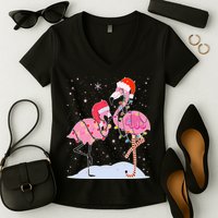 Cute Christmas Festive Flamingos Women's V-Neck T-Shirt