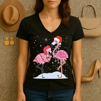 Cute Christmas Festive Flamingos Women's V-Neck T-Shirt