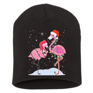 Cute Christmas Festive Flamingos Short Acrylic Beanie