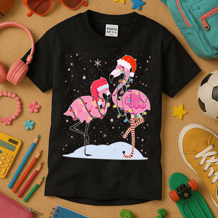 Cute Christmas Festive Flamingos Kids T-Shirt